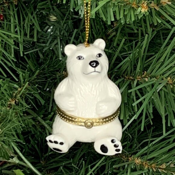 Polar Bear Porcelain Surprise Gift Hinged Trinket Box Christmas Ornament - Picture 3 of 5